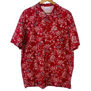 Columbia Red White Blue Button Down‎ Fishing Shirt 4th July Patriotic XL Men's